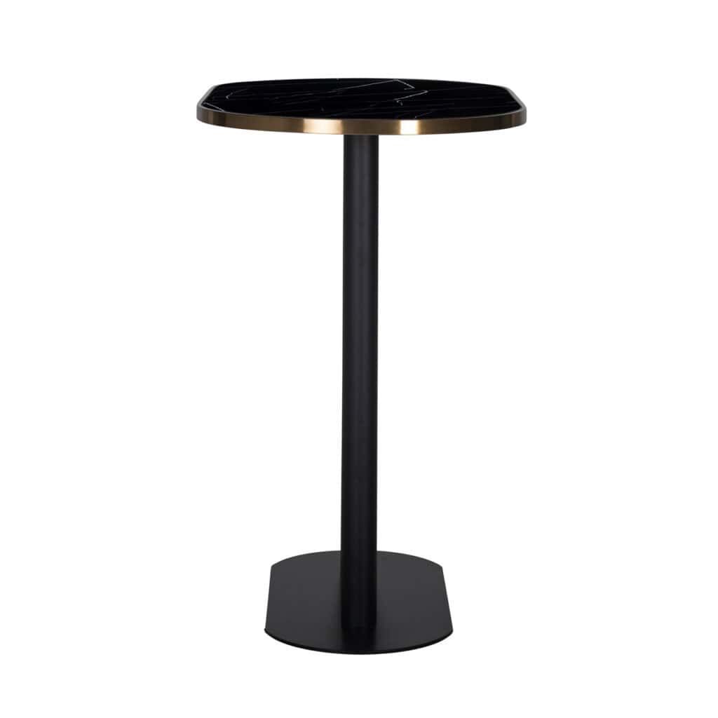 Table d'appoint moderne noire avec un bord doré, idéale pour la décoration d'intérieur.