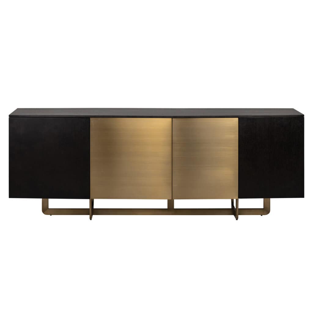 Elegant dressoir met zwarte en gouden afwerking voor modern interieur.