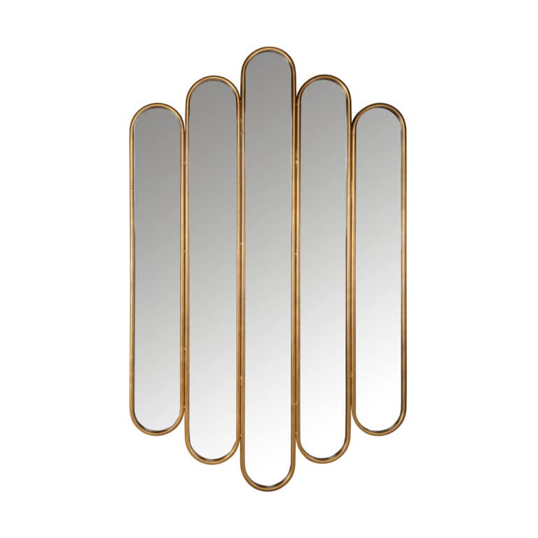 Luxe gouden wandspiegel met meerdere verticale panelen voor modern interieur.