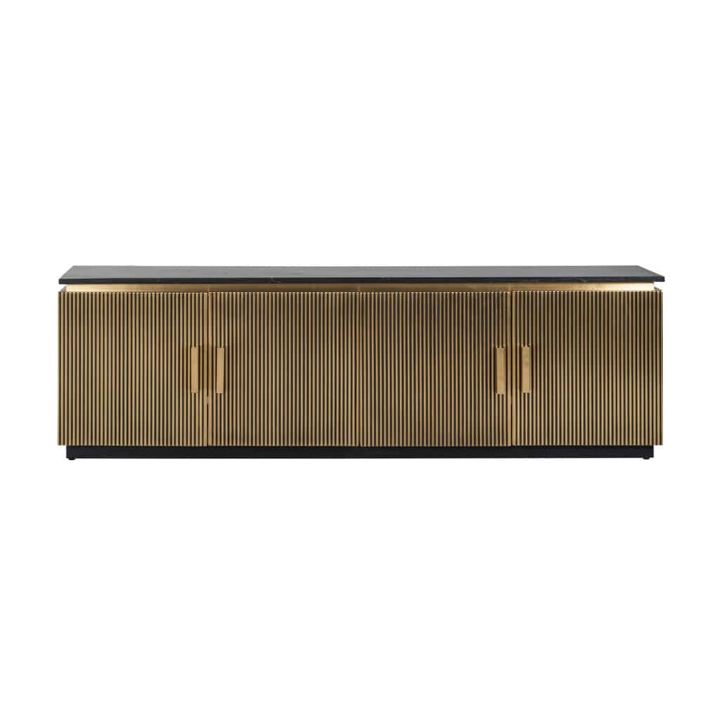 Luxe goudkleurig TV-meubel Ironville met verticale lamellen.