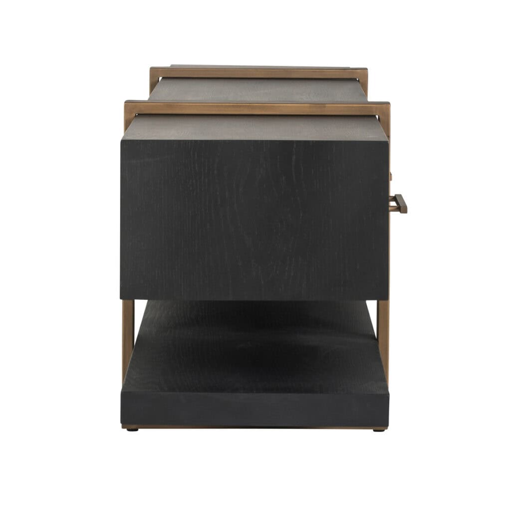 Cambon modern TV stand Cambon dark coffee with wooden accents.