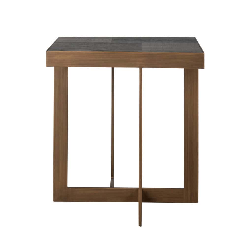 Moderne bijzettafel Cambon met houten frame en donker blad.