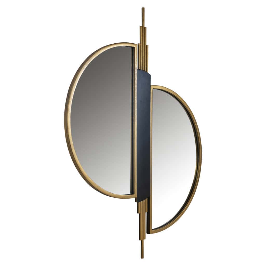 Miroir rond moderne Miroir gold  brushed  et un cadre noir.
