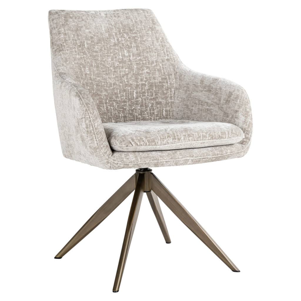 Lisonne Island swivel chair with wooden legs and soft upholstery.