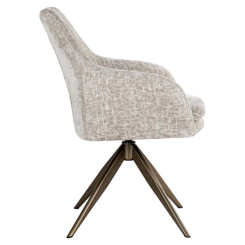 Lisonne Island swivel chair with wooden legs and soft upholstery.