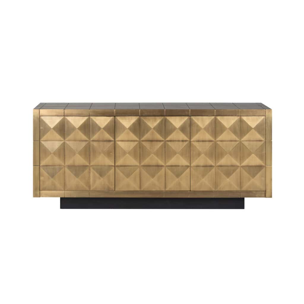 Elegant brushed sideboard with a geometric pattern for modern interiors.
