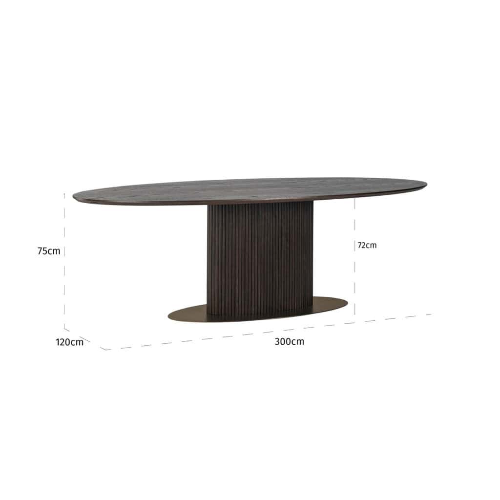 Luxor dining table Luxor brown, with an oval shape and a central leg.