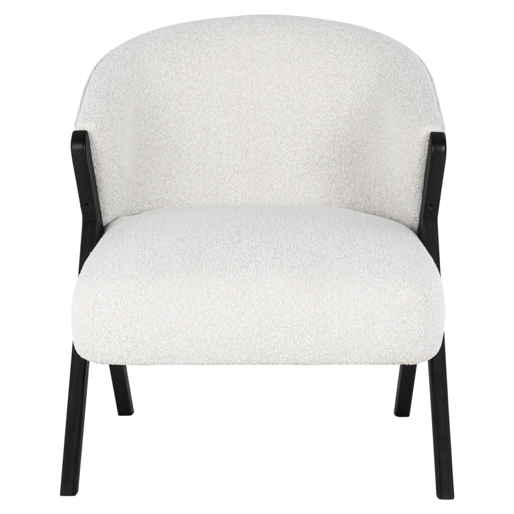 Mia modern lounge chair Mia white bouclé with black legs.