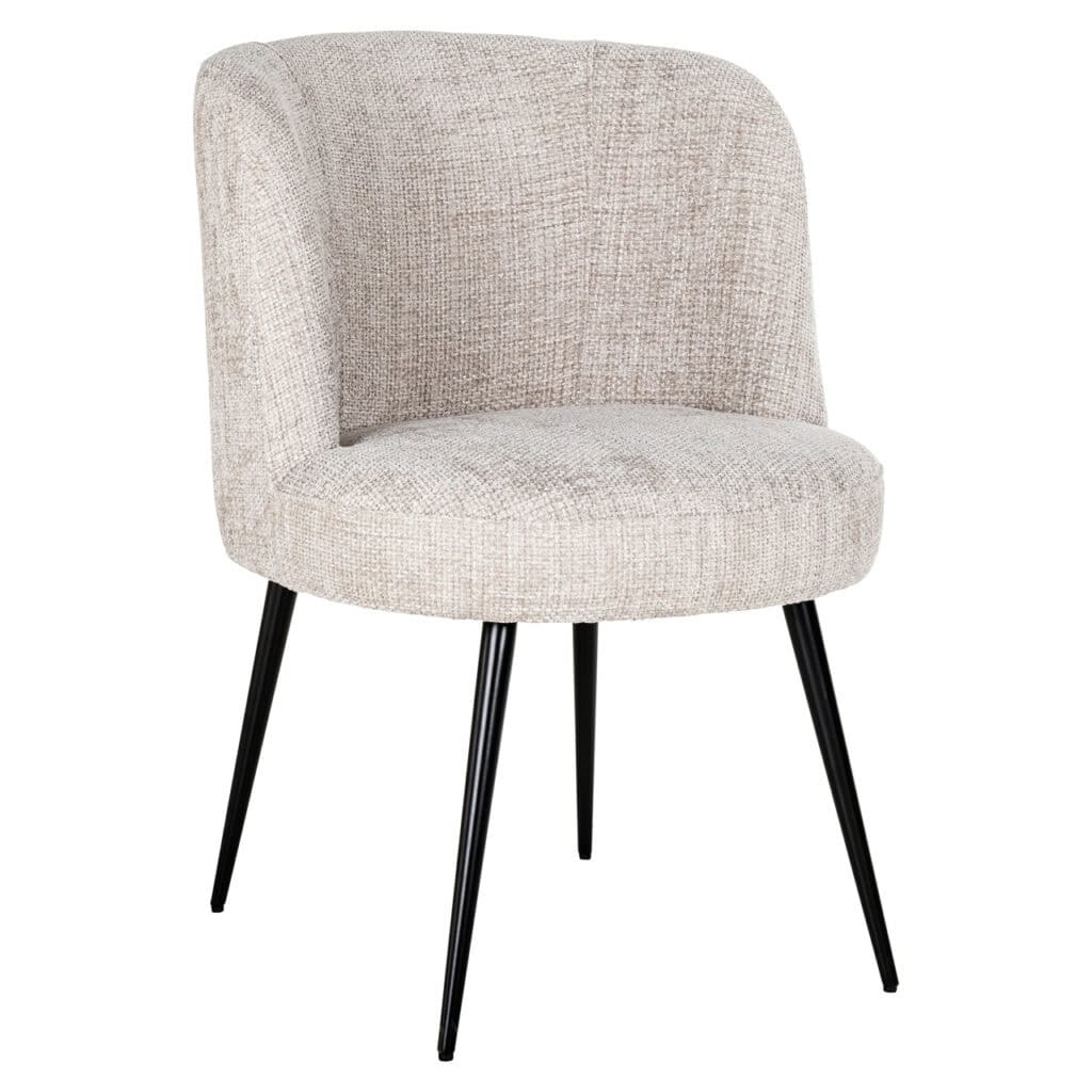 Modern Morton dining chair Morton beige upholstery and black legs.