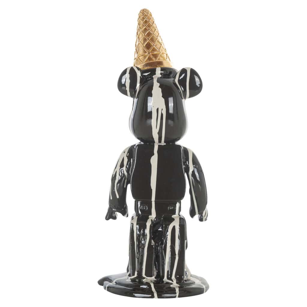 Decorative Icebear figurine with an ice cream cone hat, black-and-white design, unique work of art.