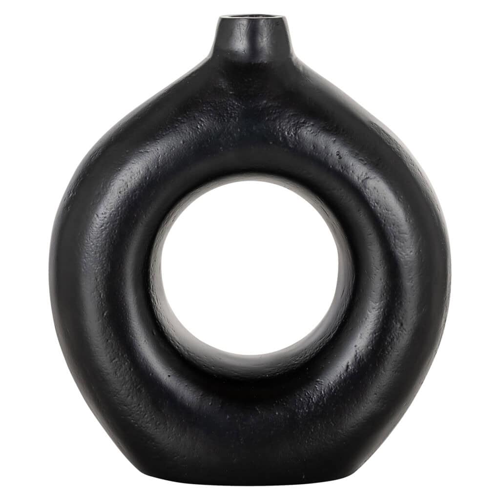 Schwarze Keramikvase mit rundem Öffnungsrand, modernes Design für die Inneneinrichtung.