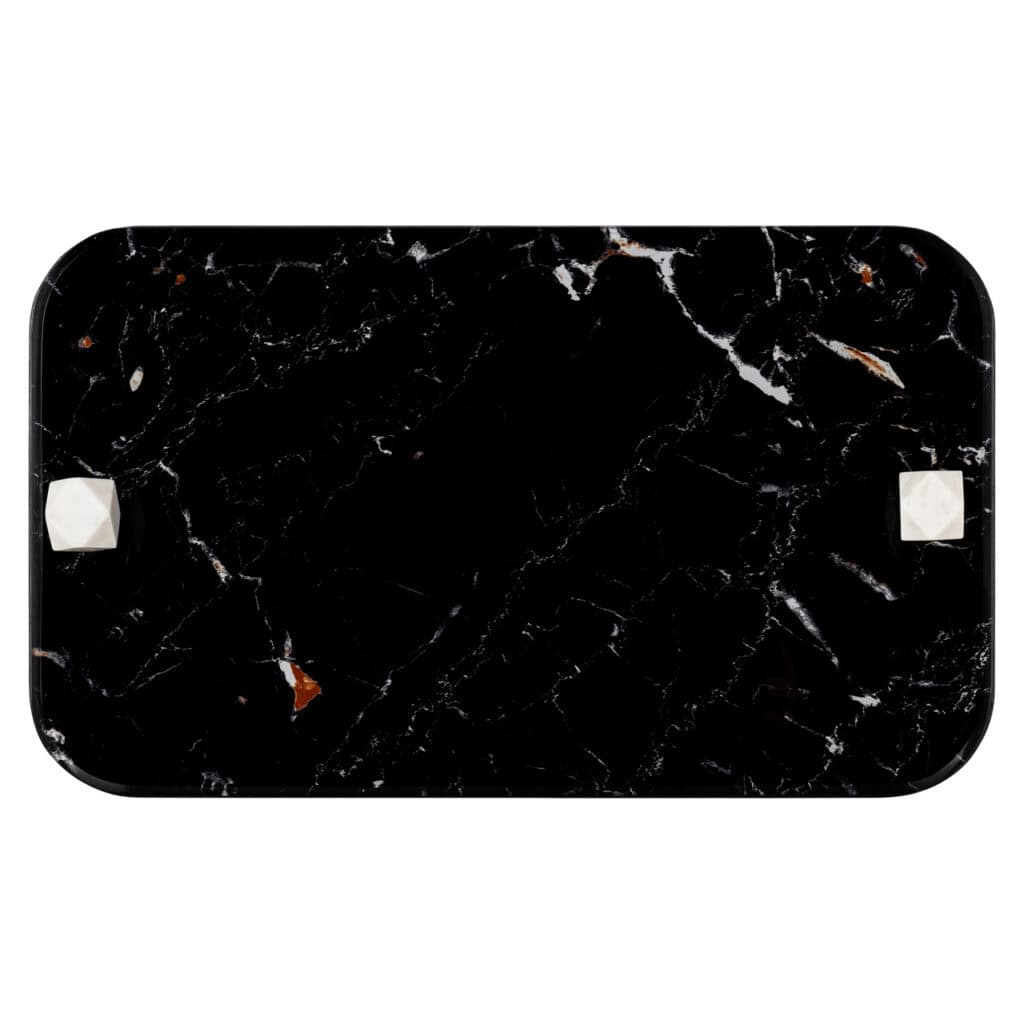 Yaya black marble tray with white accents for an elegant interior.