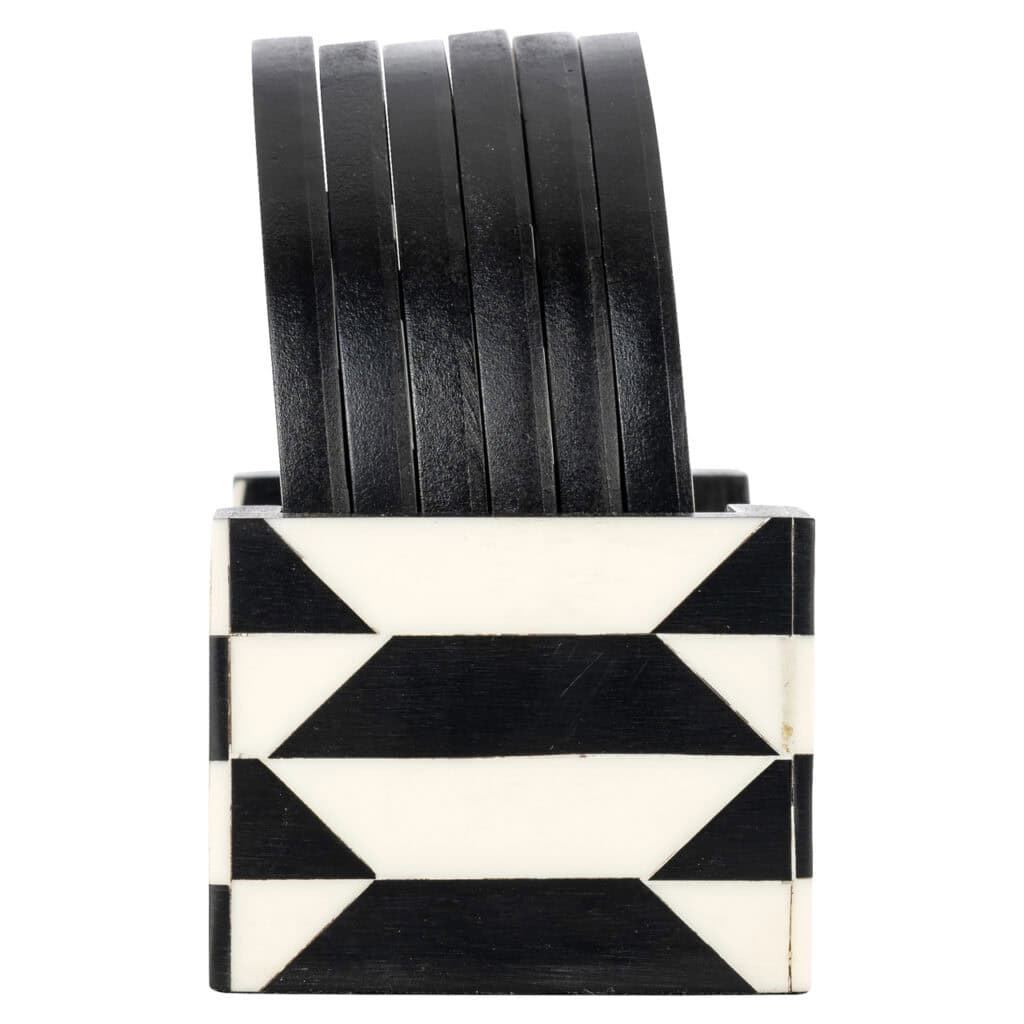 Porte-accessoires à vin moderne orné d'un motif géométrique noir et blanc.