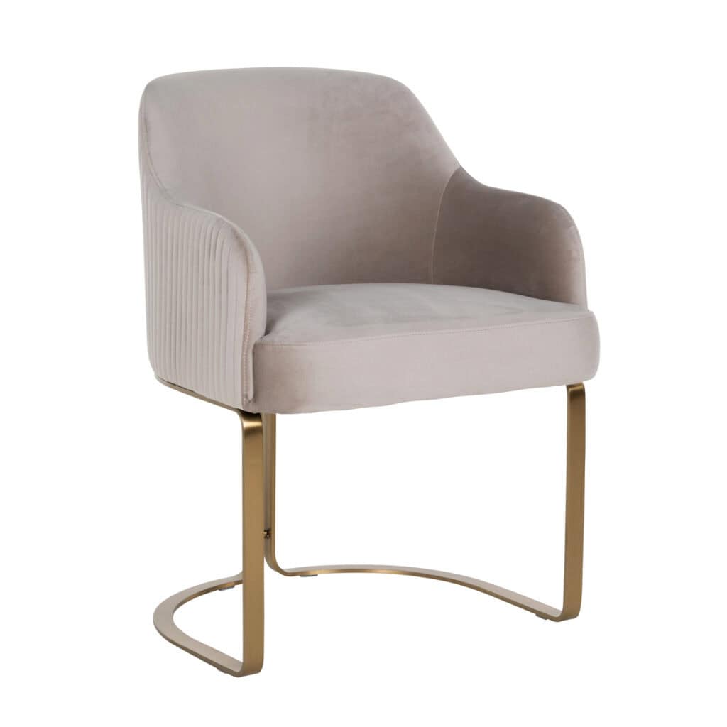 Chaise de salle à manger Hadley revêtement khaki et structure dorée.