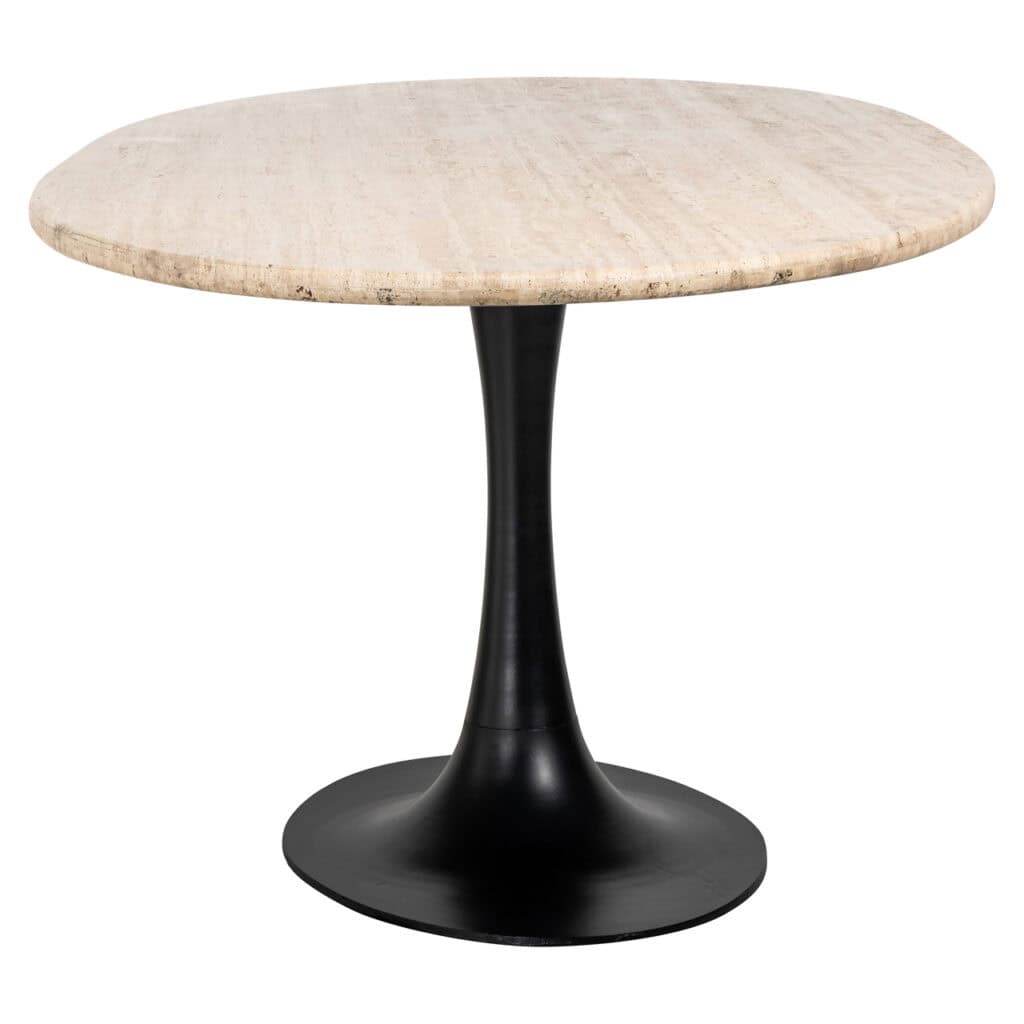 Esstisch „Hampton“, schwarz, oval, 230, mit Marmorplatte und schwarzen Beinen.