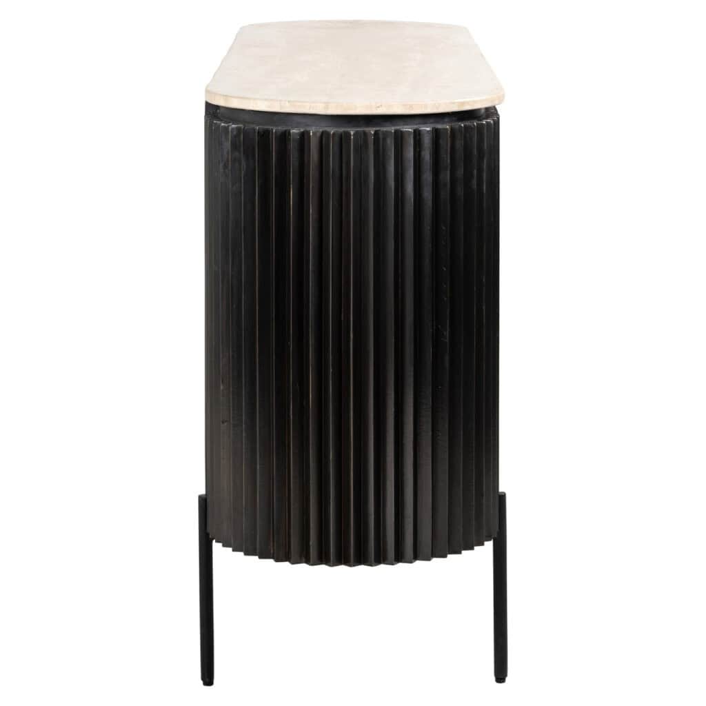Buffet Hampton avec structure noire et plateau beige, design moderne.
