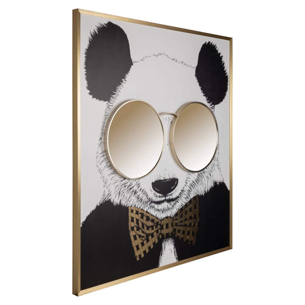 Decorative panda with a mirror and glasses for home decor.
