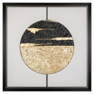 Moderne abstract muurkunst met goud en zwart accenten voor stijlvolle interieurdecoratie.
