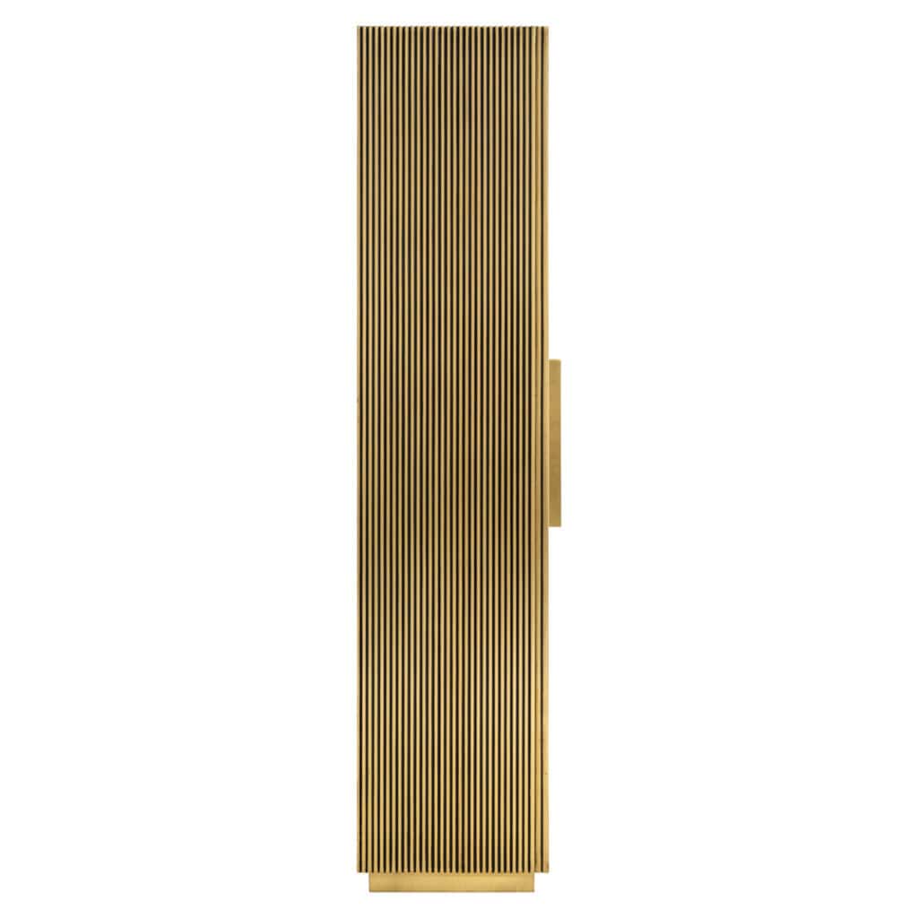 Gouden opbergkast met verticale lijnen, modern design, luxe uitstraling.