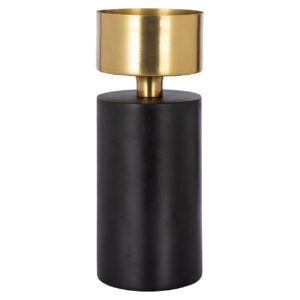 Kaarsenhouder met zwart en goud afwerking voor modern interieur.