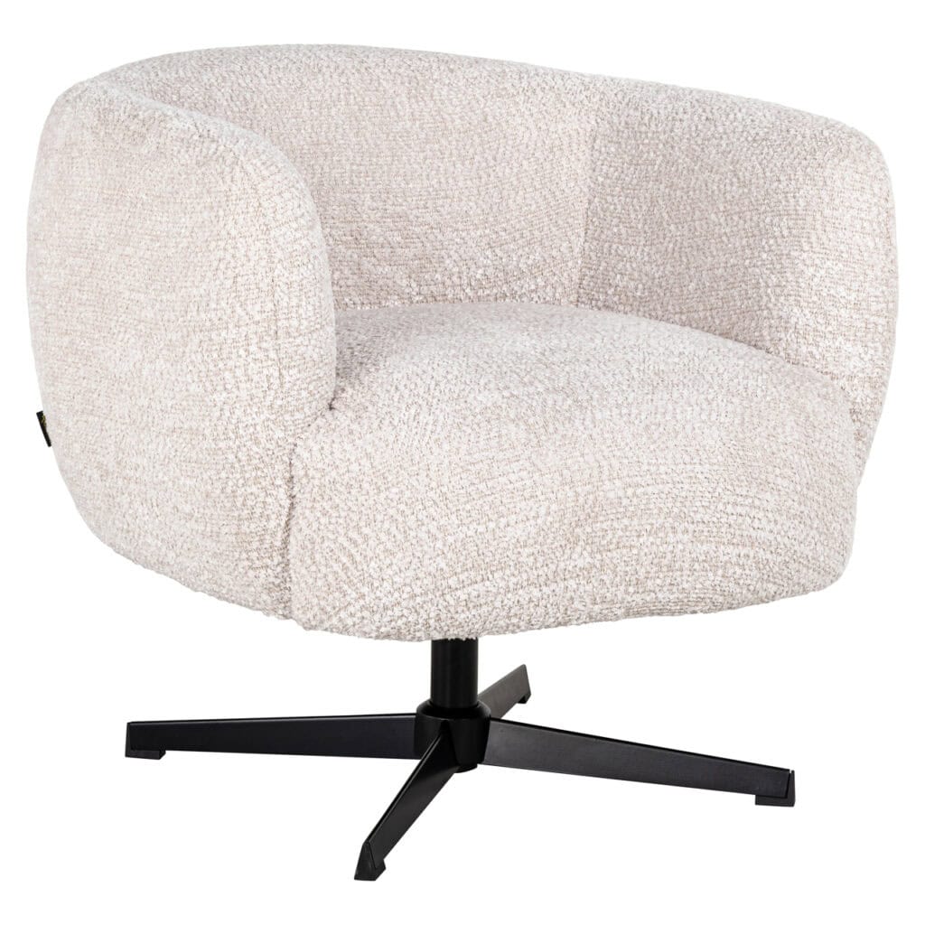 Luxe lounge stoel Estelle in cream met draaibaar ontwerp.