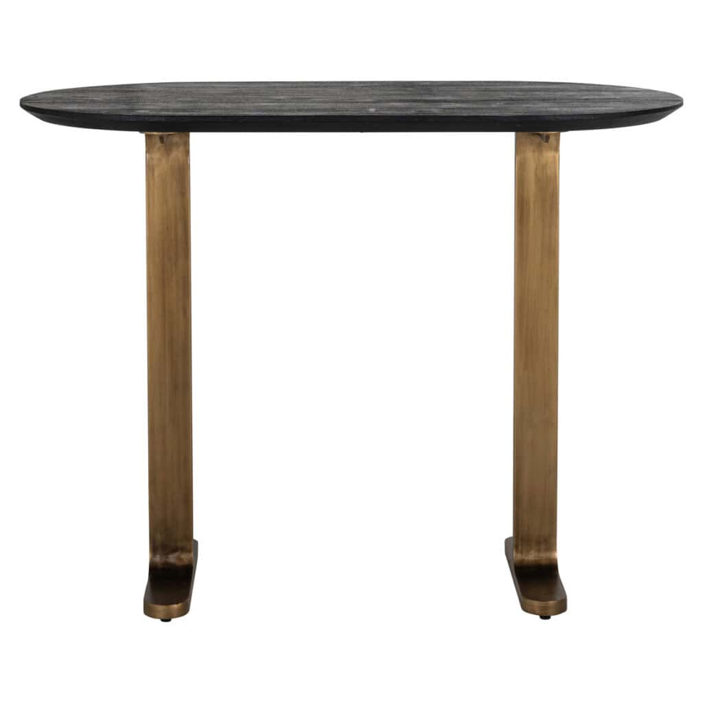 Revelin eettafel met zwart blad en gouden poten, modern design.