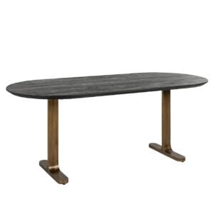 Dining table with wooden legs and a dark wood tabletop, perfect for modern interiors and dining rooms.