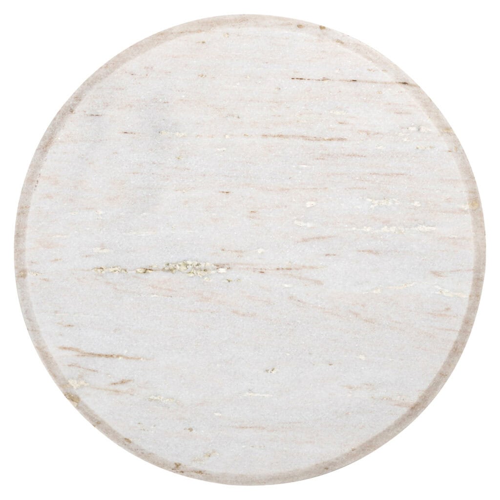 Mayfield round side table Mayfield brown with a marble-look finish.