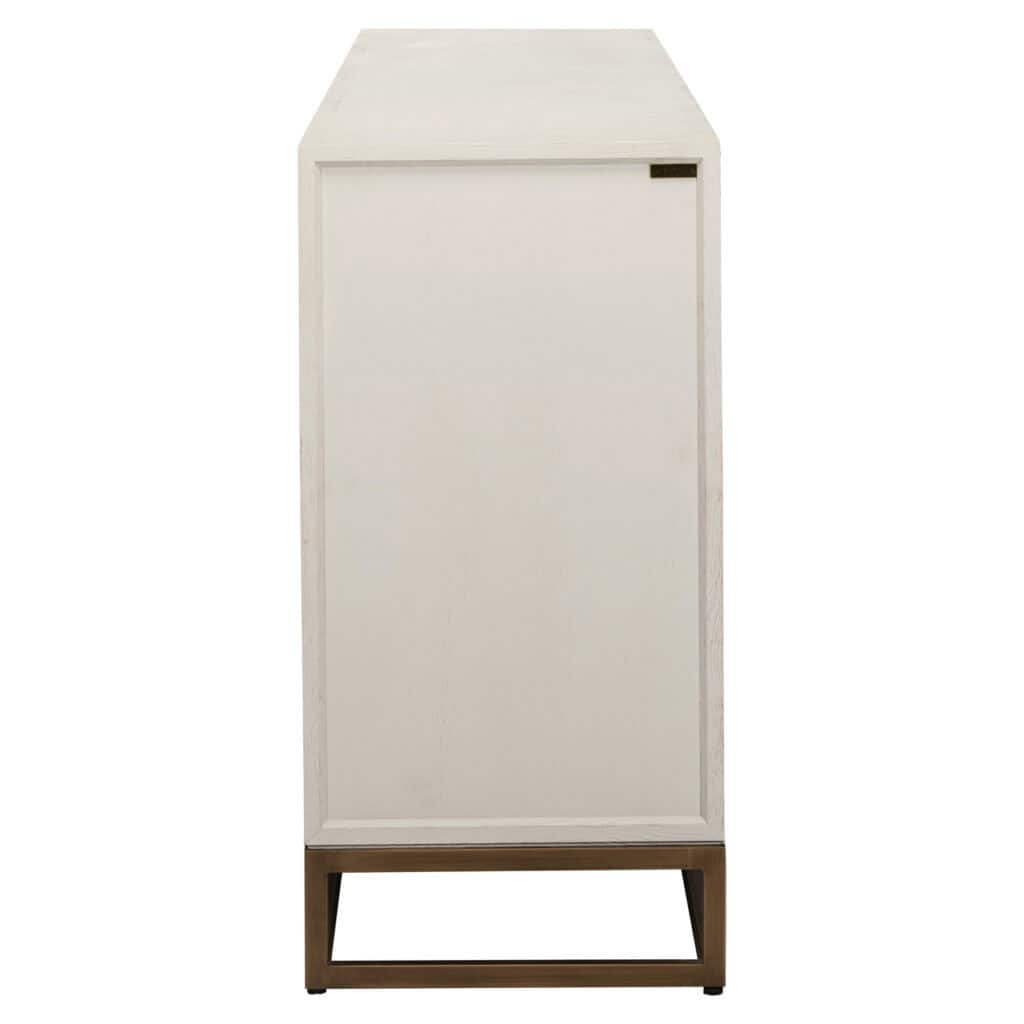 Wit dressoir met houten poten, modern design, voor woonkamer of slaapkamer.