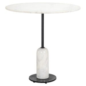 Modern marble side table with a black metal base, featuring an elegant and stylish design.