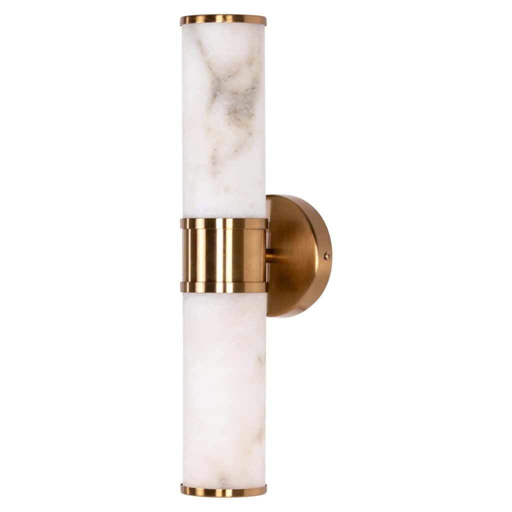 Elegant Charlize wall sconce in gold a marble finish.
