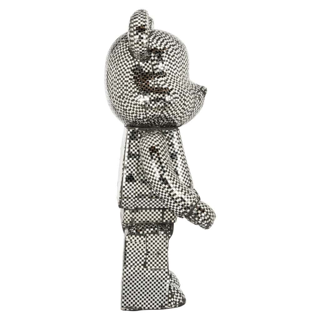 Decorative silver bear figurine with a geometric pattern for home decor.