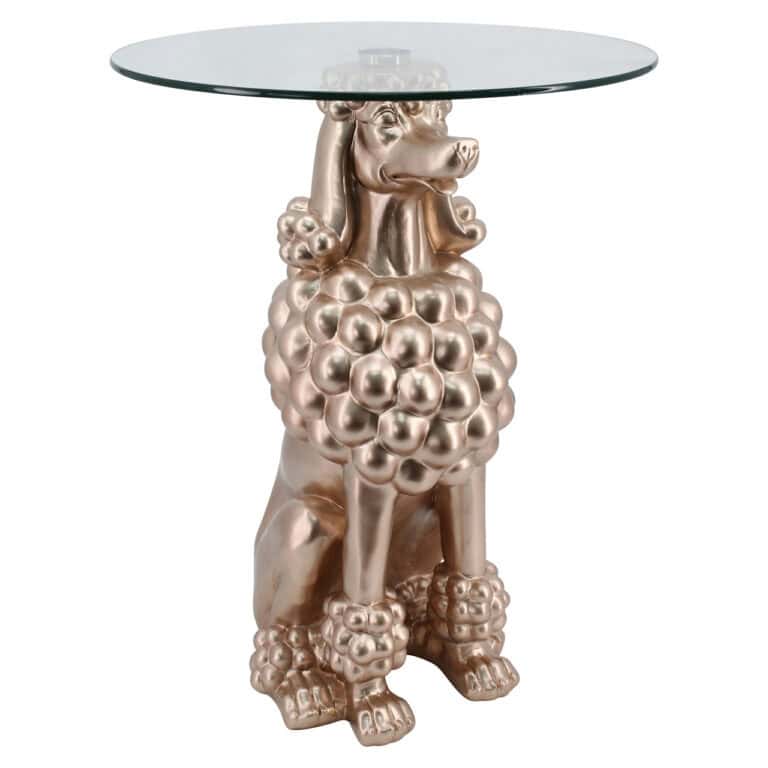 Decoratieve honden tafel met glazen blad, uniek design voor modern interieur.