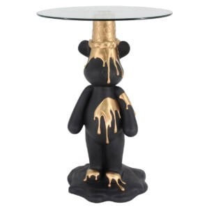 Table d'appoint ornée d'beer noir et de détails dorés, un accessoire de décoration unique.