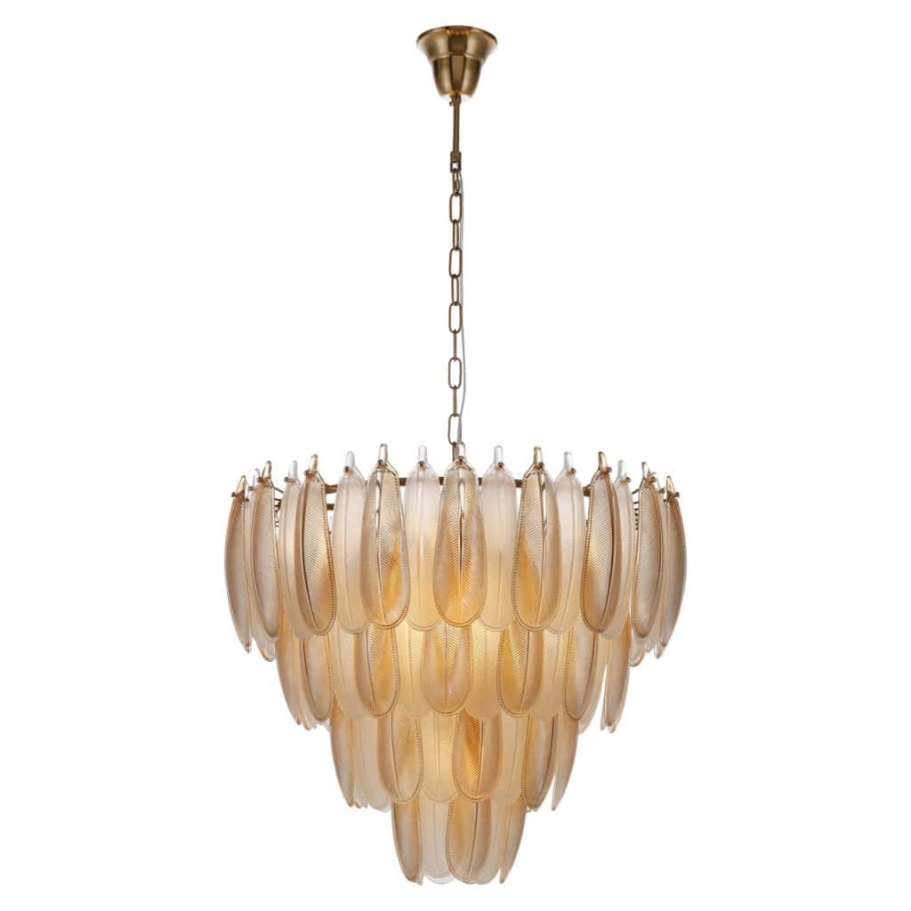 Luxurious gold pendant lamp with glass accents for elegant interior decoration.