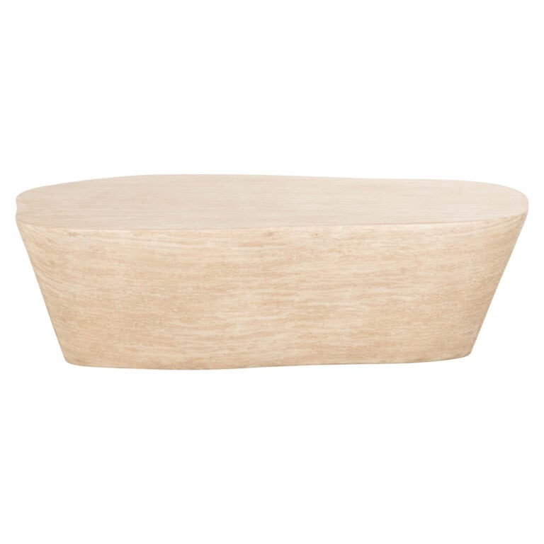 Moderne beige stenen salontafel voor stijlvolle interieurdecoratie.