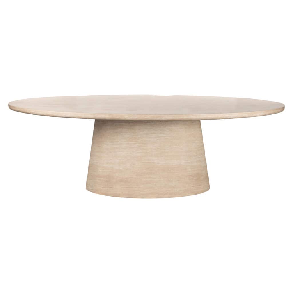 Eettafel Fictus beige met ronde vorm en stevige basis.