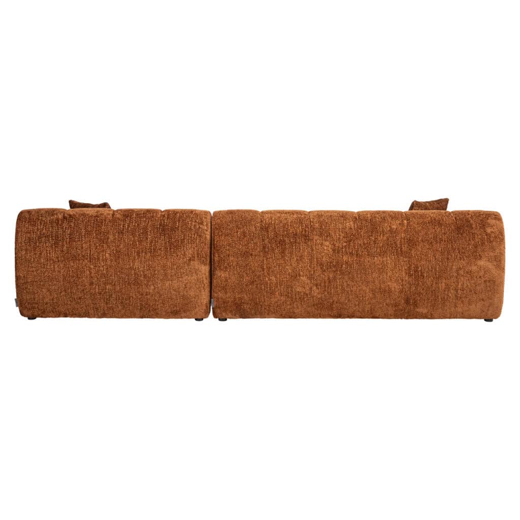 Cinnamon-colored 3-seater sofa with a lounge section on the right, modern design.