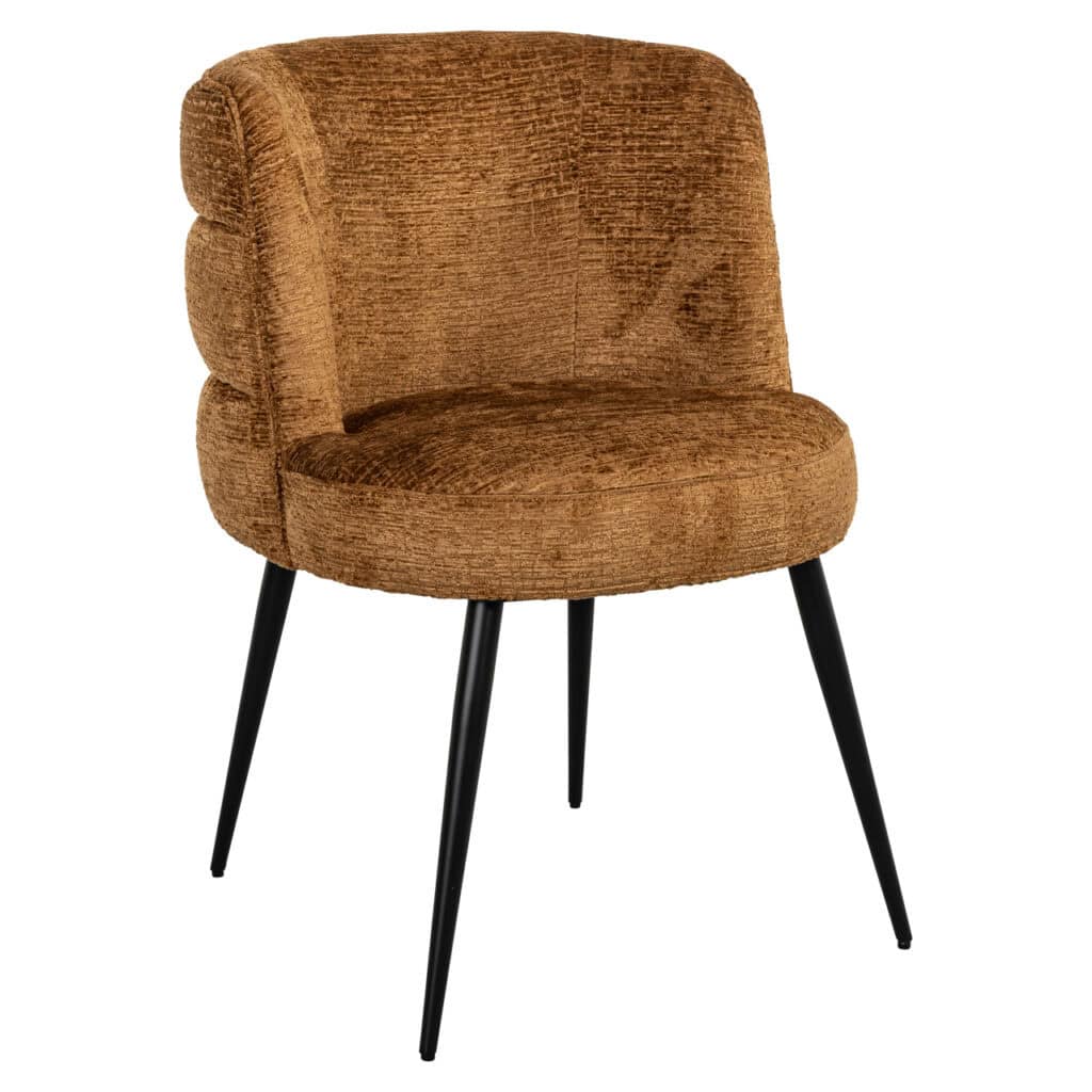 Stella dining chair in cognac fusion with black legs.