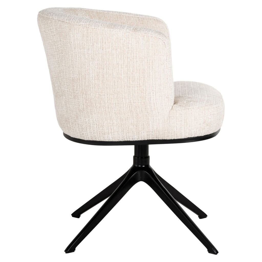 Moderne beige zitstoel met zwart onderstel, perfect voor interieurdesign.