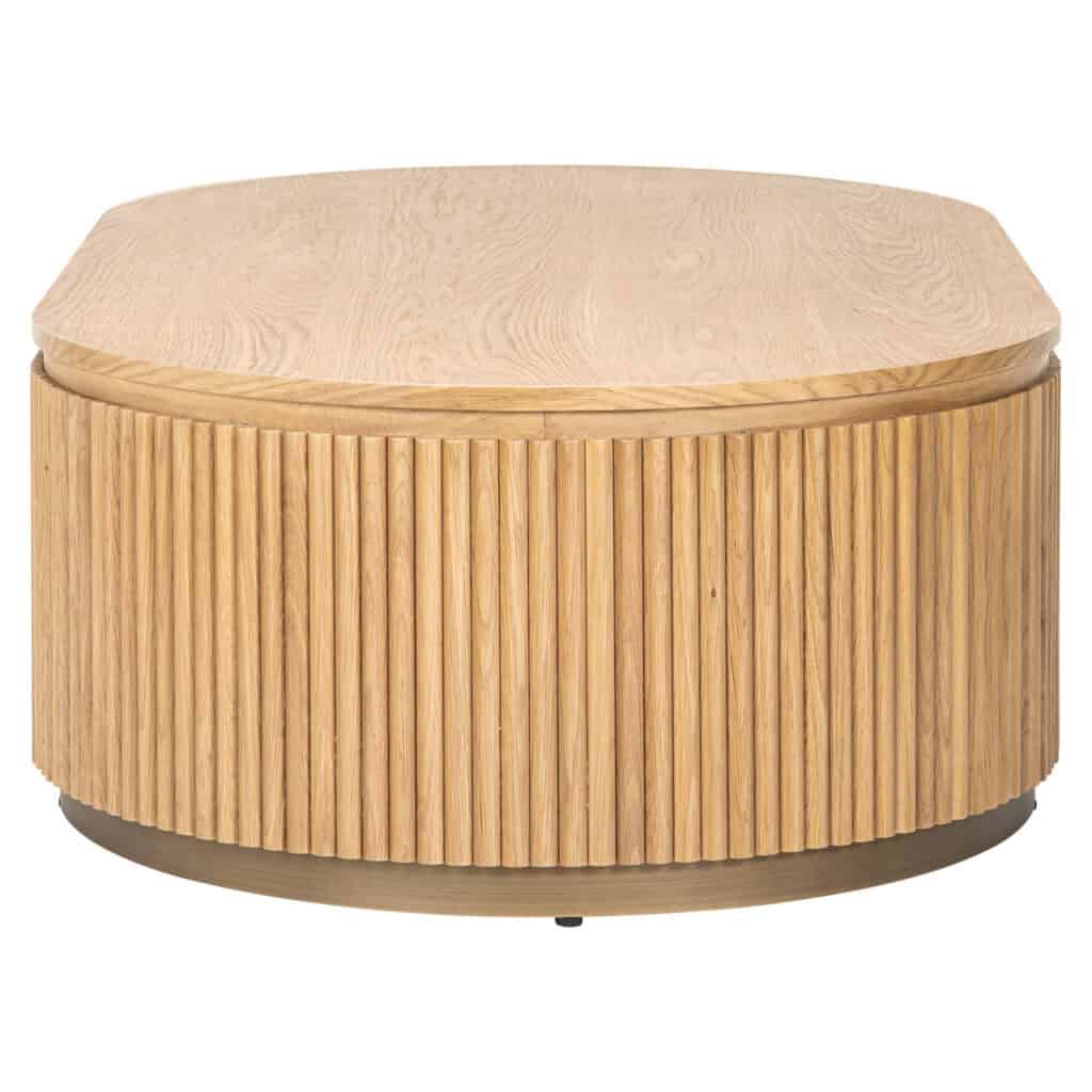 Wooden coffee table with vertical slats, a modern and elegant piece of furniture for the living room.