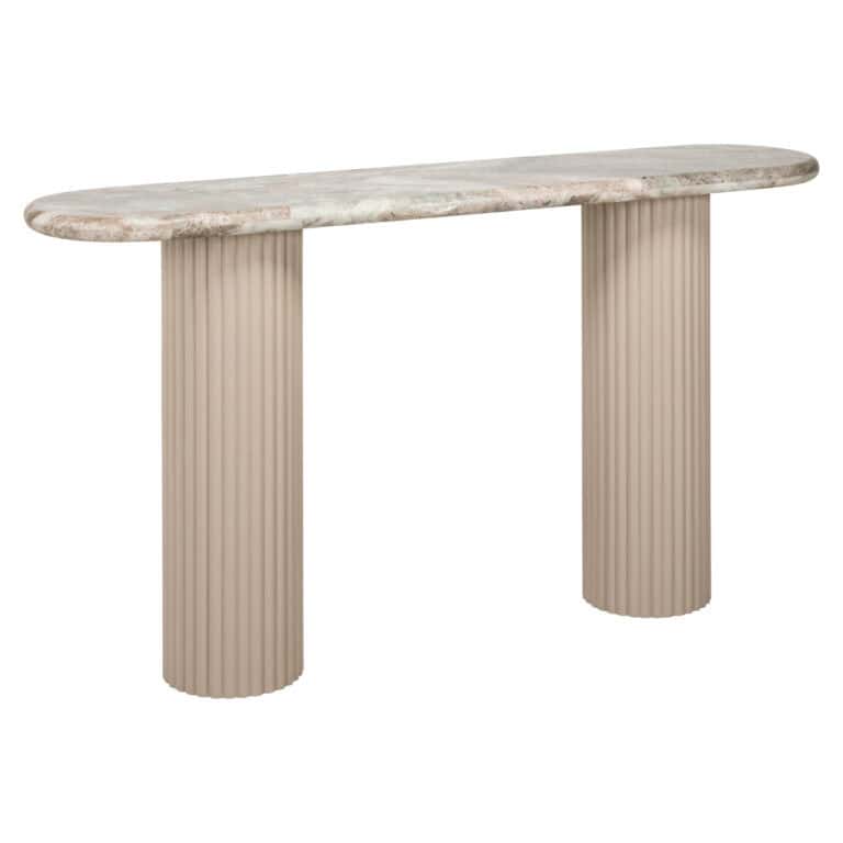 Moderne marmeren console tafel met ribbelige beige poten, perfect voor stijlvolle interieurs.