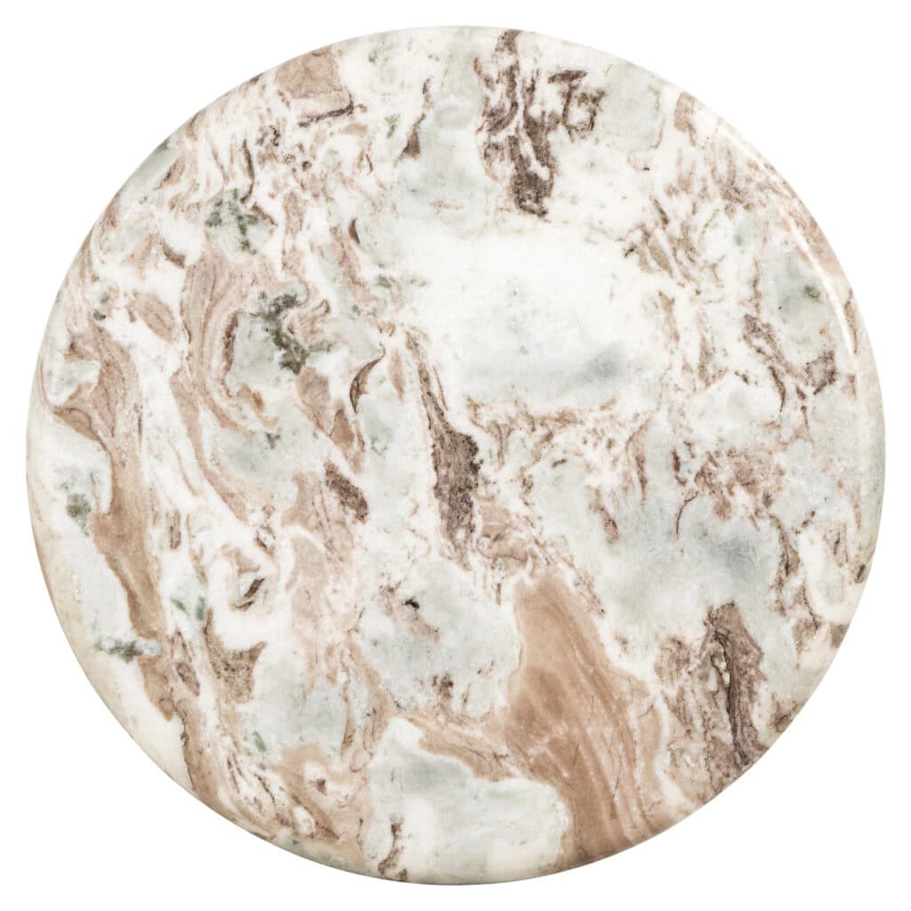 Table d'appoint ronde aspect marbre dans blush beiges et blush .