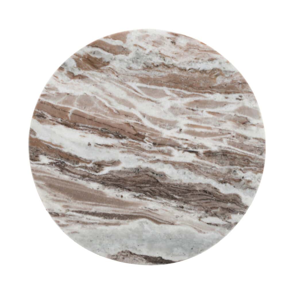 Runder Beistelltisch aus Marmor in blush -Tönen.