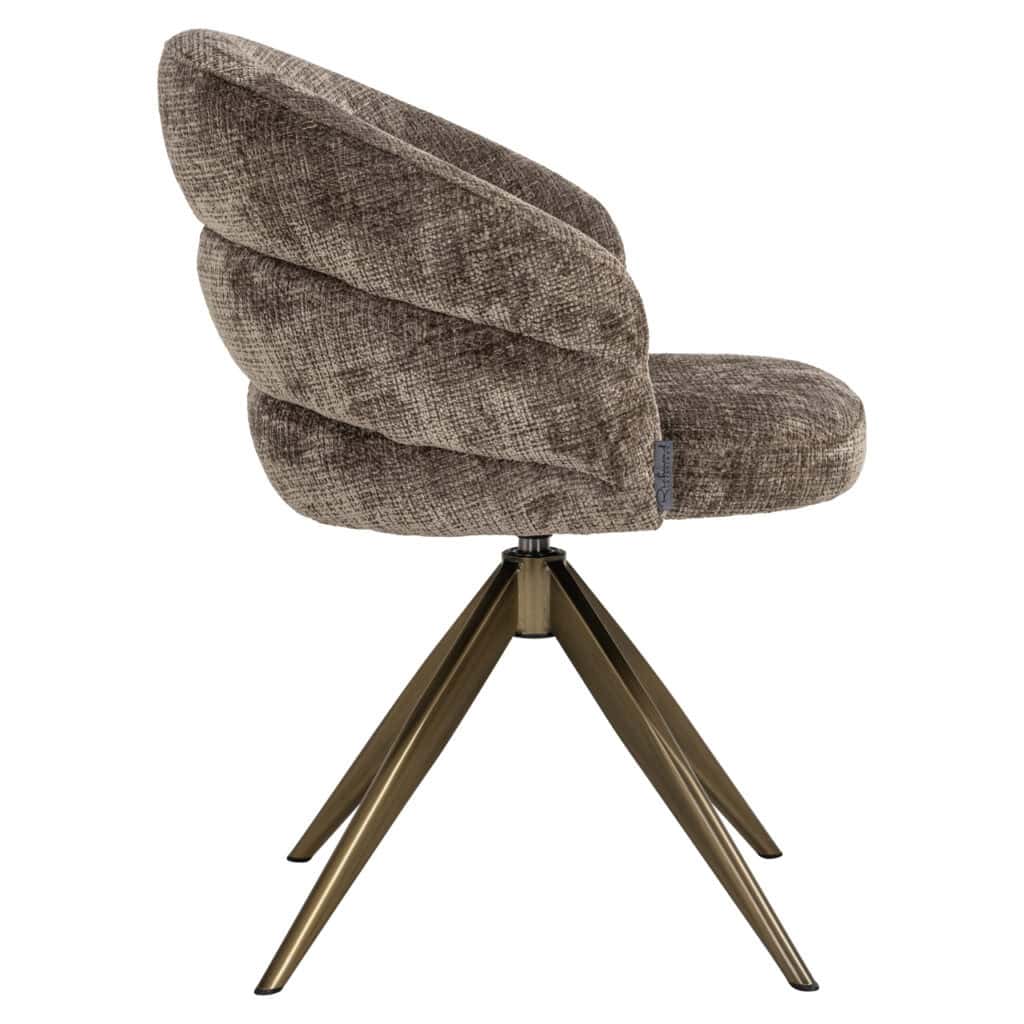Chaise de salle à manger moderne « Zendaya », avec un tissu doux et des pieds dorés.