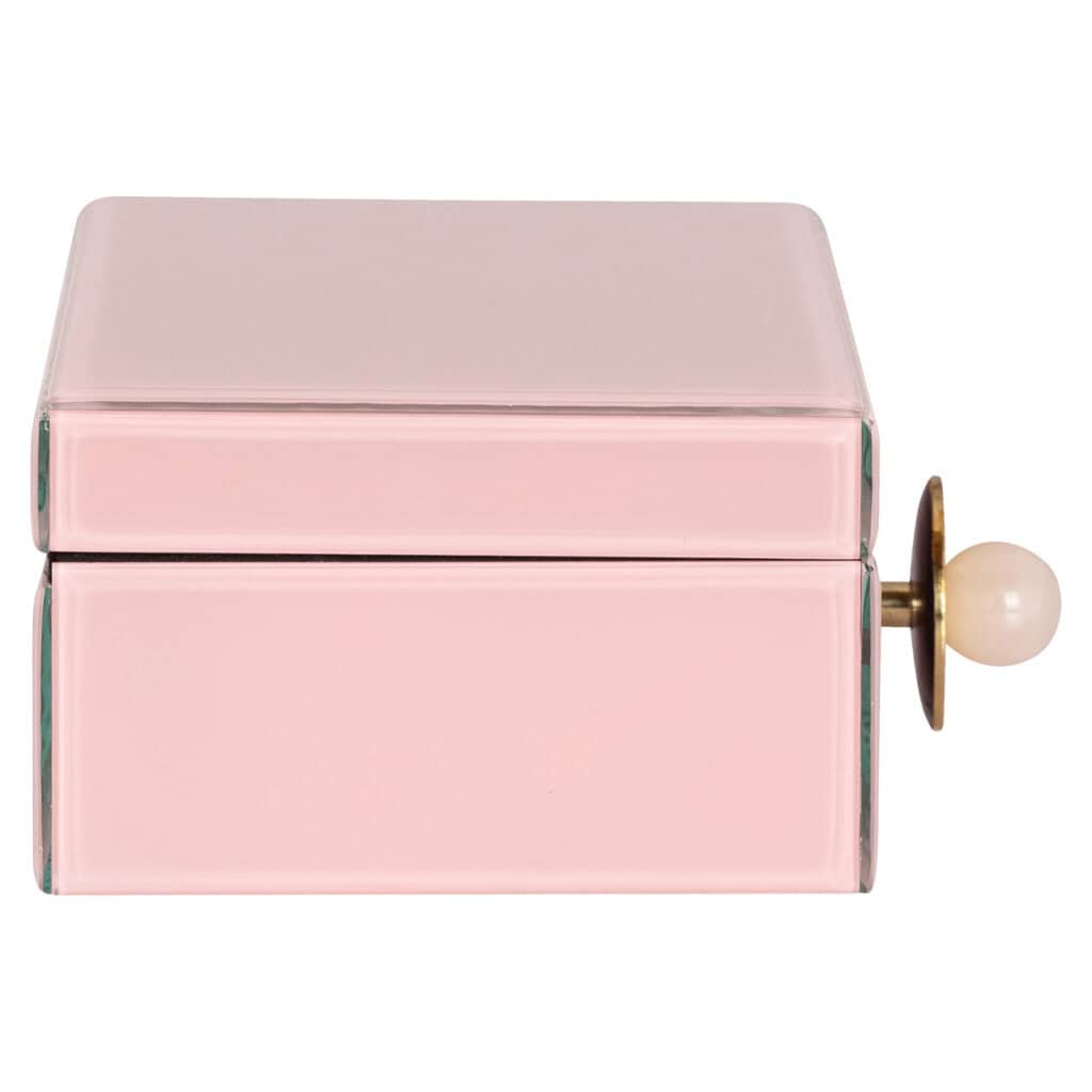 Roze opbergdoos Jamila met gouden knop en spiegel.