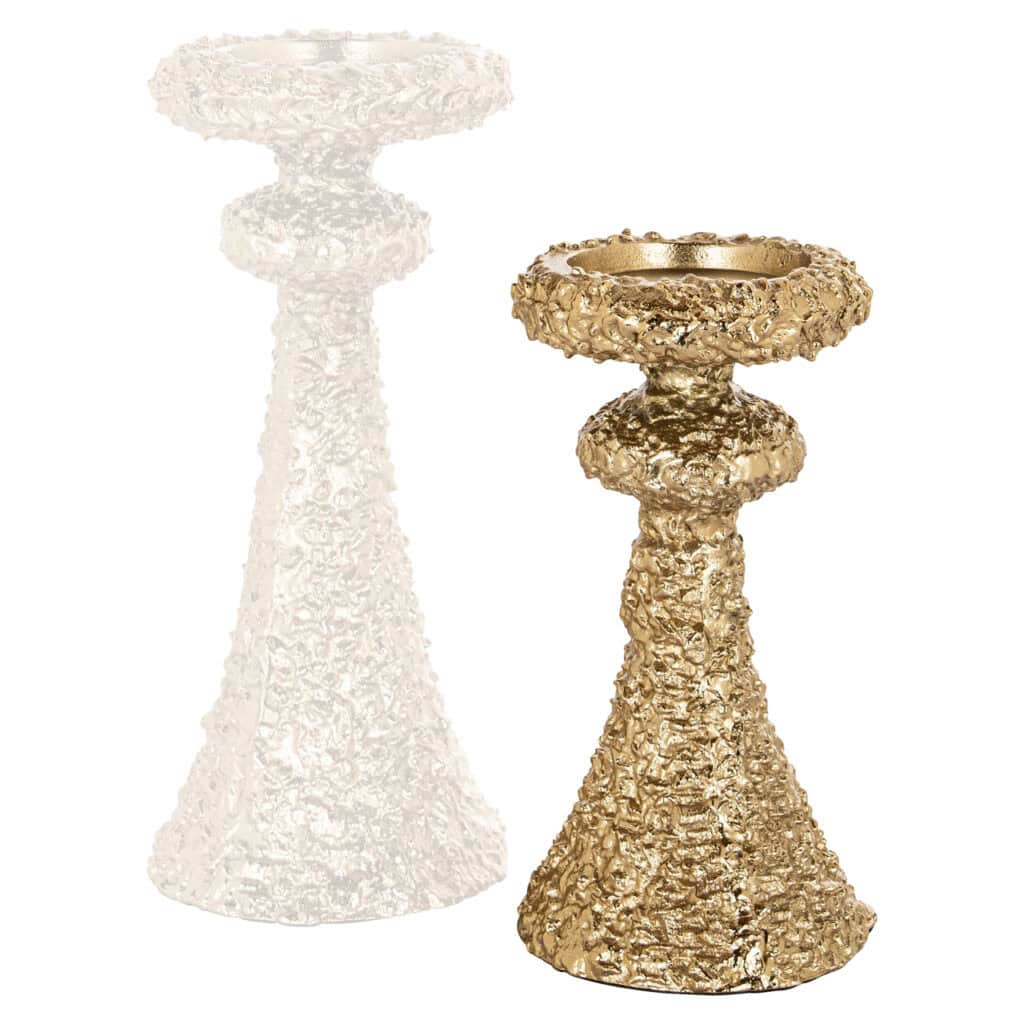 Luxe goud en wit decoratieve kandelaars set, elegante interieuraccessoires.