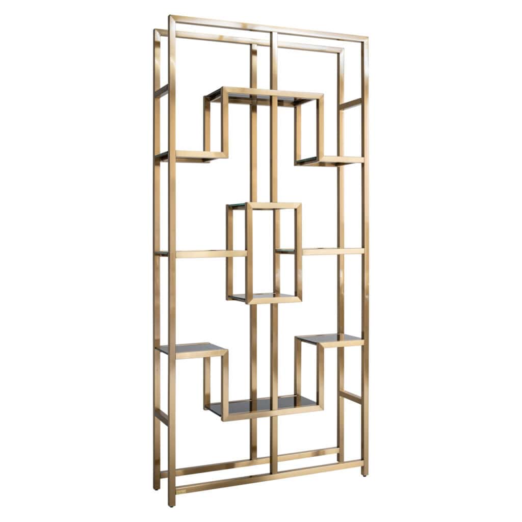 Moderne gouden wandkast met geometrisch ontwerp voor interieur.