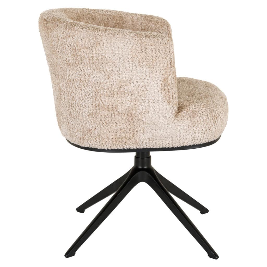 Chaise de salle à manger Cheyenne avec revêtement beige et piètement pivotant.