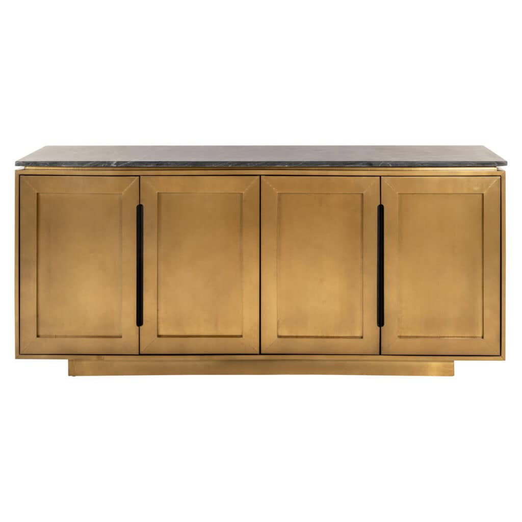 Elegant black and gold with a marble top for modern interiors.